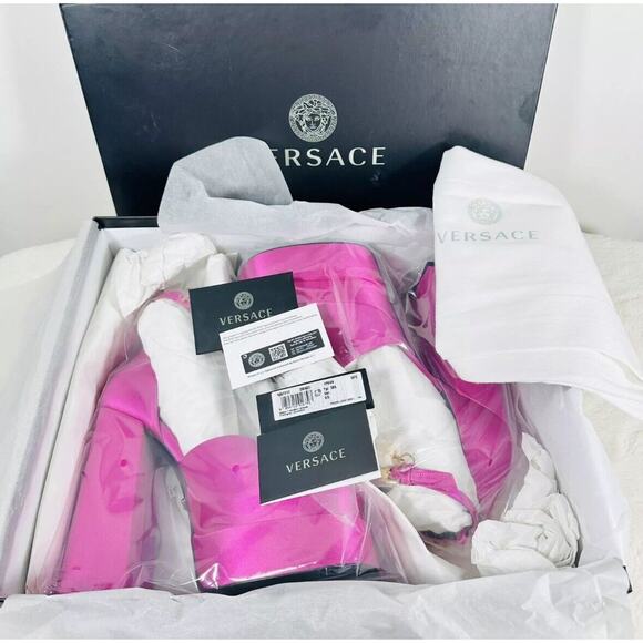 Versace Aevitas 39/ 9 Platform Sandals Satin Crystal Pink Paradise NWB $1,475 - Picture 5 of 8